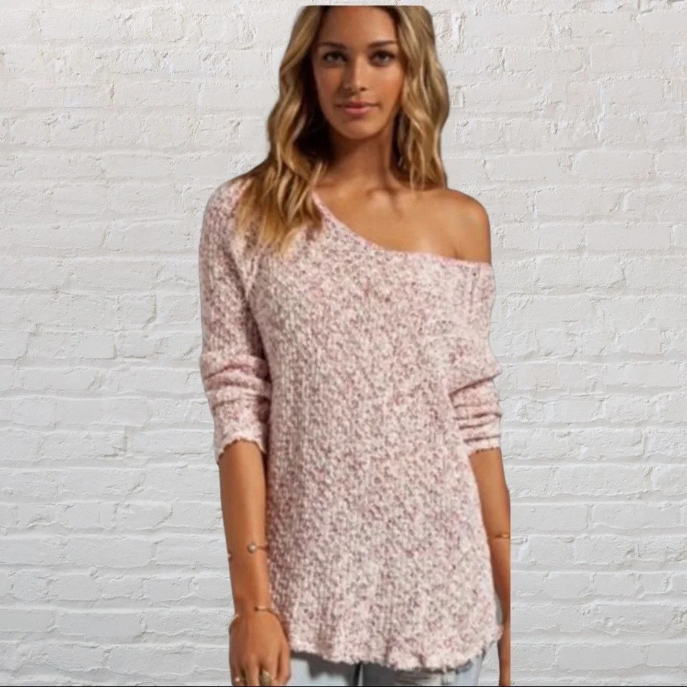 Free People Poppy Seed Yarn Pullover Pink Crochet Small S Womens Sweater Spring